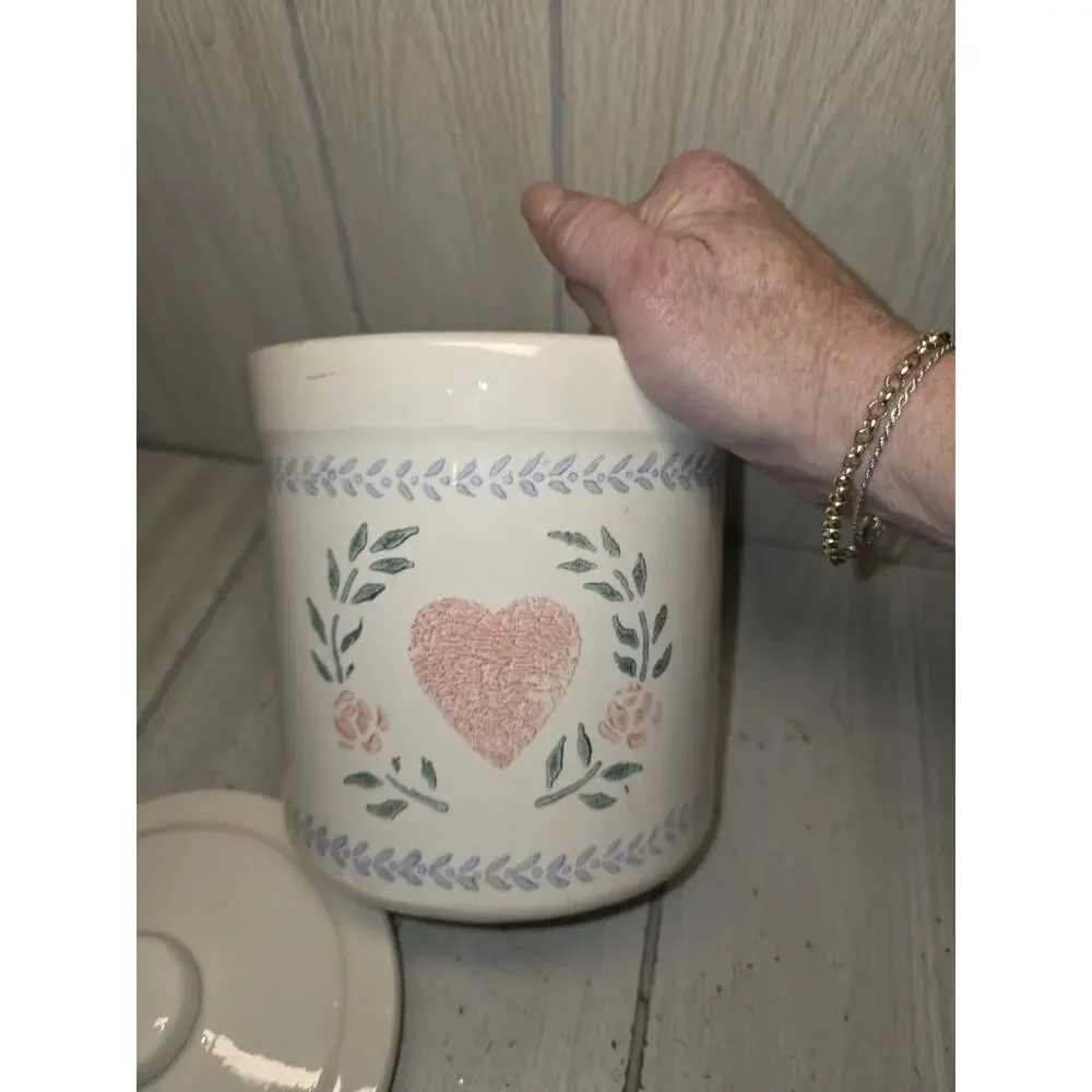 Vintage Pink Heart Flower Croc Canister USA Made 8